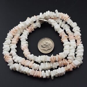 Lt Pink & White Puka Shell Necklace, 24 inches